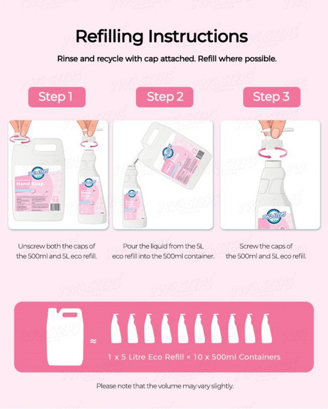 ODOROKU x Two Steps Cleaning Hand Soap 500ml / 5 Litre - Sakura Blossom Made with Essential Oils Moisturizing for Hands Biodegradable Formula - ODOROKU