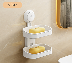 ODOROKU x Taili 1/2 Layer Soap Dish One Push Suction Cup Soap Holder Strong Sponge Holder Drill-Free Removable Self Draining Removable Waterproof Strong Suction Bar Soap Sponge Holder For Shower Bathroom Bathtub Kitchen - ODOROKU