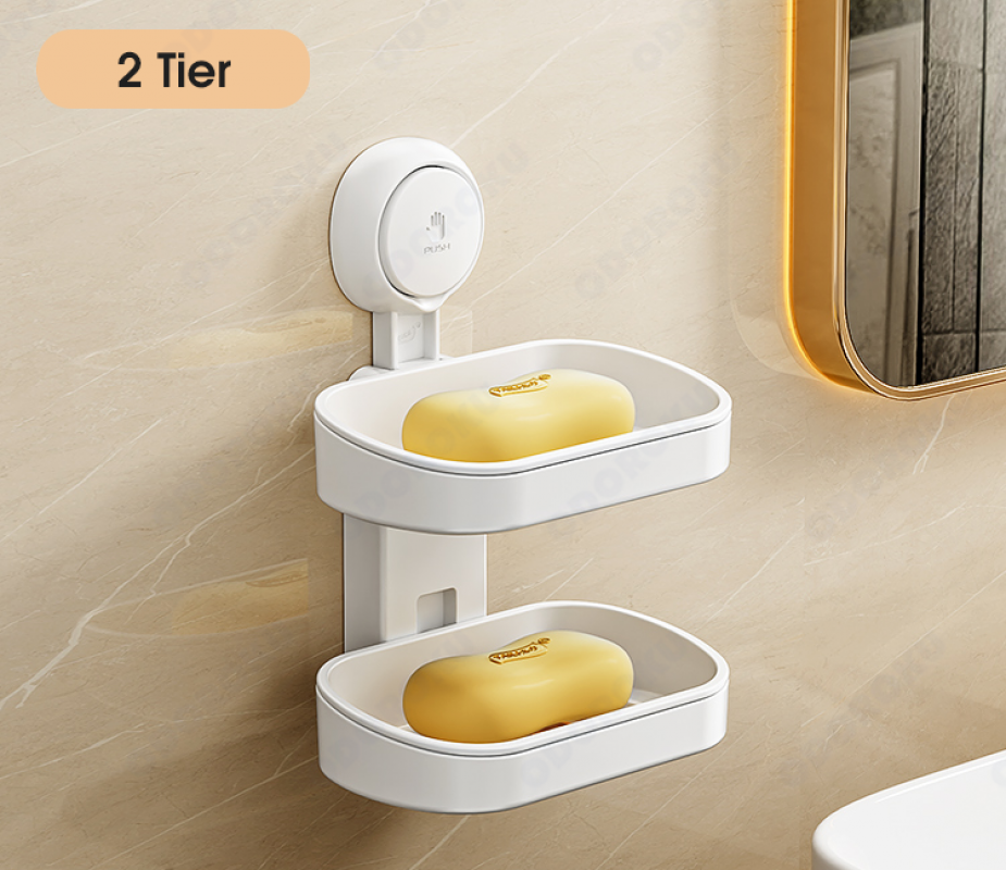 ODOROKU x Taili 1/2 Layer Soap Dish One Push Suction Cup Soap Holder Strong Sponge Holder Drill-Free Removable Self Draining Removable Waterproof Strong Suction Bar Soap Sponge Holder For Shower Bathroom Bathtub Kitchen - ODOROKU