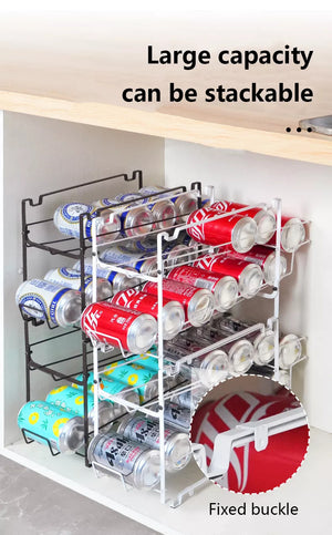 ODOROKU 2 Pack Stackable Beverage Can Dispenser Rack Can Storage Organizer Holder for Canned food or Pantry Refrigerator Black White - ODOROKU