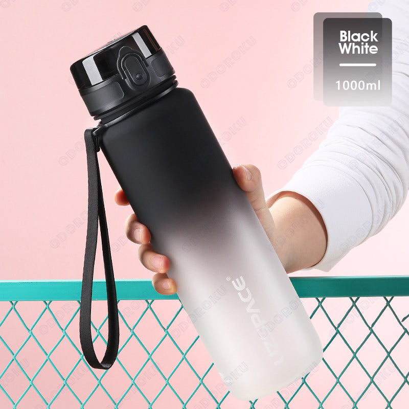 ODOROKU Gradient Frosted BPA Free Water Bottle 500ml 1000ml 1 Litre USA Tritan Food Grade Material Easy One-Hand Opening Cover Leak-proof Safety Lock Nylong Strap Ideal for Outdoor Sports Exercise Cycling Tritan Water Bottle - ODOROKU