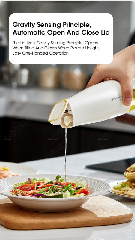 ODOROKU Ergonomic One-Handed Automatic Glass Oil Dispenser 500ml Glass Auto Flip Leakproof Bottle Non-Drip Spout For Kitchen Cooking Vinegar Soy Sauce Cooking Wine Olive Oil Container - ODOROKU