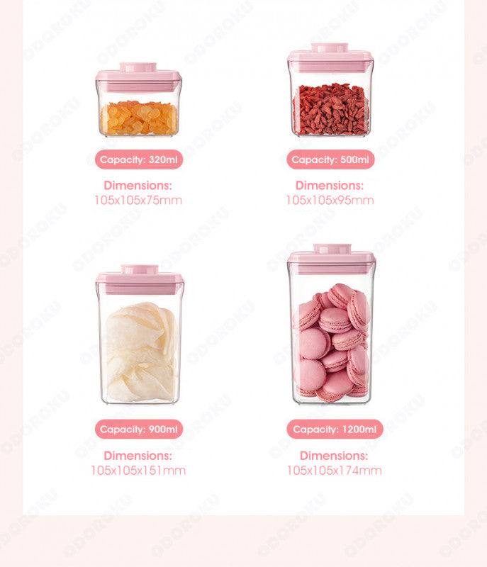 ODOROKU x ANKOU Pink Pop Up Air Tight Food Storage Container Stackable Kitchen Storage Containers BPA Free Transparent Container Kitchen Organization Pink Containers Set - ODOROKU