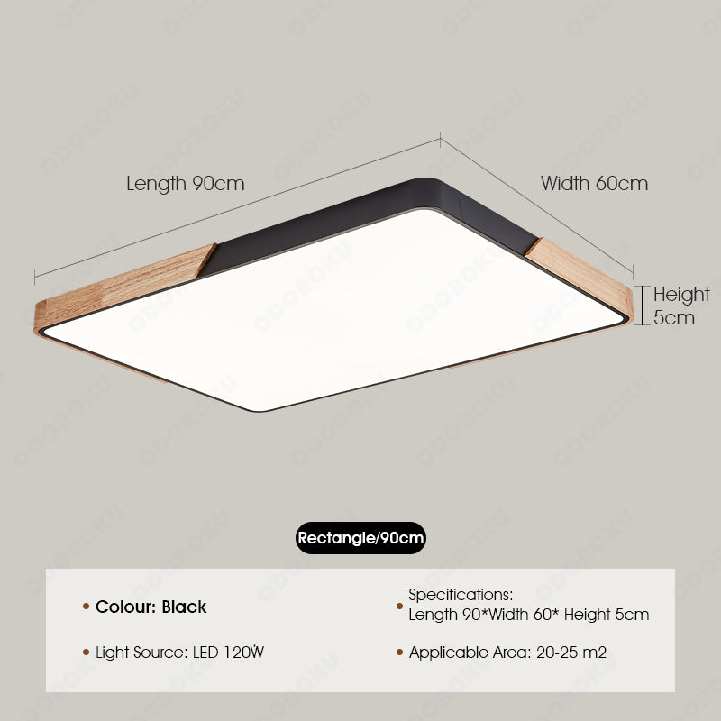 ODOROKU Square Modern LED Ceiling Light Minimalist Wood Style Flush Mount Ceiling Light Fixture Circle Lighting Lamp with Acrylic Lampshade for Bedroom Living Room Dining Room Laundry Black White - ODOROKU