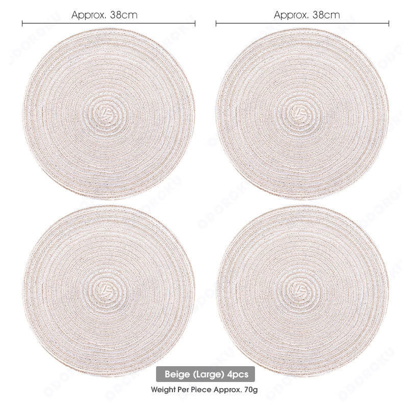 ODOROKU Set of 4 Nordic Style Round Braided Placemat Trivet Cotton Yarn Placemats Thread Weave Heat Resistant Non-Slip Pads Set Table Mat for Kitchen - ODOROKU