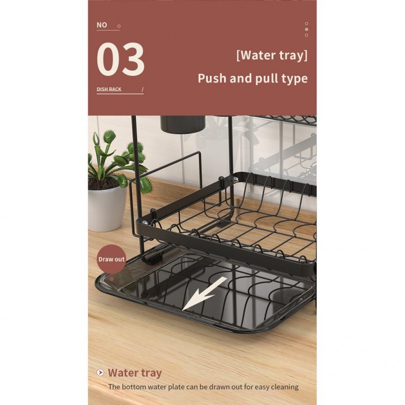 ODOROKU 2 Tier Dish Rack 201 Stainless Steel with Wooden Handle with Utensil Holder and Cutting Board Holder - ODOROKU