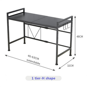 ODOROKU 1/2 Tier Microwave Oven Rack Expandable Black Carbon Steel Extendable Microwave Rack Adjustable from 40~65cm - ODOROKU