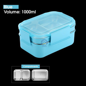 ODOROKU 304 Stainless Steel 2 Levels Bento Box Japanese Lunch Box Kit 1000ml ,2Compartment Leak-proof Bento Lunch Box - ODOROKU