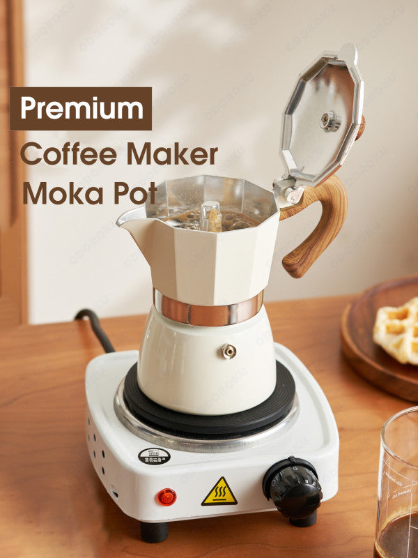 ODOROKU Moka Coffee Pot with Handle 150ml 300ml Moka Pot Italian Coffee Maker Coffee Pot 6 cup/10 OZ Stovetop Espresso Maker for Gas or Electric Ceramic Stovetop Camping Manual Cuban Coffee Percolator for Cappuccino or Latte - ODOROKU