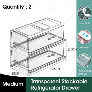 ODOROKU Stackable Refrigerator Drawer Organizer Bins Refrigerator Storage Bins Drawers Stackable Clear Fridge Organizer BPA Free Plastic Storage Drawers - ODOROKU