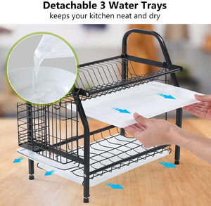 ODOROKU 2 Tier Dish Rack 304 Stainless Steel with Utensil Knife Holder and Cutting Board Holder Dish Drainer - ODOROKU