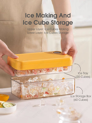 ODOROKU 30/60 Pcs Ice Cubes One Button Press Release Ice Cube Tray with Lid and Bin Double Layer Quick Release Design Ice Storage Box Ice Maker Mold for Freezer with Container Food Grade BPA Free - ODOROKU