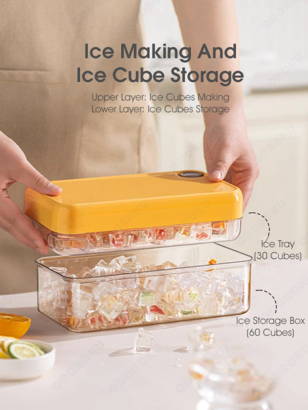 ODOROKU 30/60 Pcs Ice Cubes One Button Press Release Ice Cube Tray with Lid and Bin Double Layer Quick Release Design Ice Storage Box Ice Maker Mold for Freezer with Container Food Grade BPA Free - ODOROKU