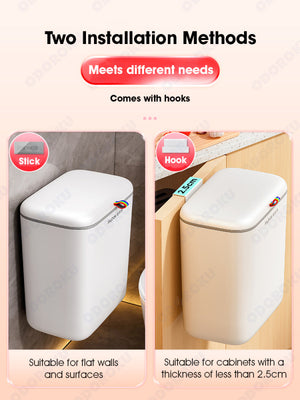 ODOROKU Kitchen Hanging Rubbish Bin with Lid 2 Ways Opening Waste Bin Self Adhesive Wall Mounted Dustbin Trash Bins Garbage Recycling Bin Large Capacity Garbage Basket Removable Inner Bin with Handle Under Sink Bathroom Trash Can with Lid Food Waste Bin - ODOROKU