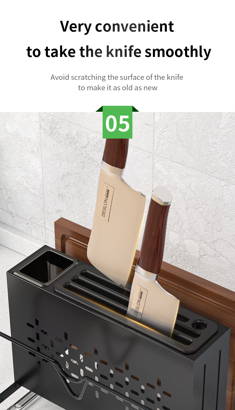 ODOROKU 3 In 1 Kitchen Knife Holder Standing or Wall Mounted 3 in 1 Knife/Cutting Board/Pots Pan Lids Rack Organizer Cutting Board Holder Knife Block without Knives Black / White - ODOROKU