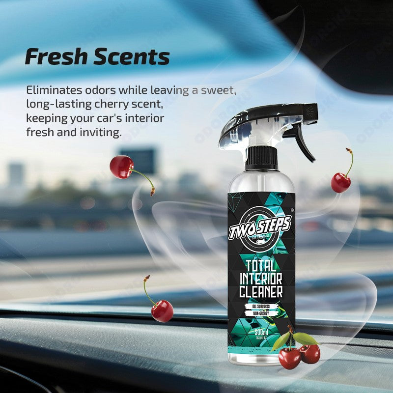 ODOROKU x Two Steps Detailing Total Interior Cleaner 500ml / 5 Litre Eco Refill Cherry Scent Non Greasy for Leather Plastic Vinyl Fabric Glass Car Interior Detailing Leather Repair Interior Clean Spray - ODOROKU