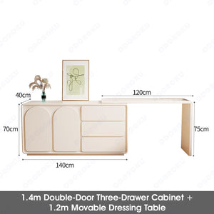 ODOROKU Extendable Dressing Table Drawer Cabinet with Mirror Set Versatile Durable MDF Construction White - ODOROKU