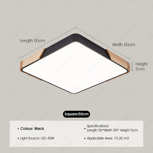 ODOROKU Square Modern LED Ceiling Light Minimalist Wood Style Flush Mount Ceiling Light Fixture Circle Lighting Lamp with Acrylic Lampshade for Bedroom Living Room Dining Room Laundry Black White - ODOROKU