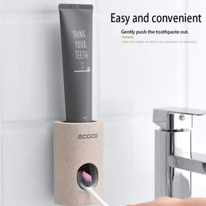 ODOROKU Wheat Straw Toothpaste Dispenser Eco Friendly Dustproof Hands Free Squeeze Out for Family Washroom Bathroom - ODOROKU