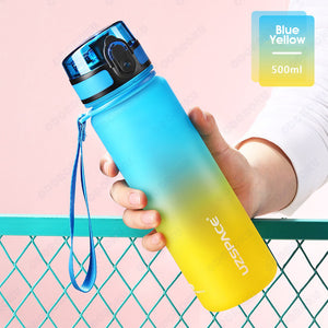 ODOROKU Gradient Frosted BPA Free Water Bottle 500ml 1000ml 1 Litre USA Tritan Food Grade Material Easy One-Hand Opening Cover Leak-proof Safety Lock Nylong Strap Ideal for Outdoor Sports Exercise Cycling Tritan Water Bottle - ODOROKU