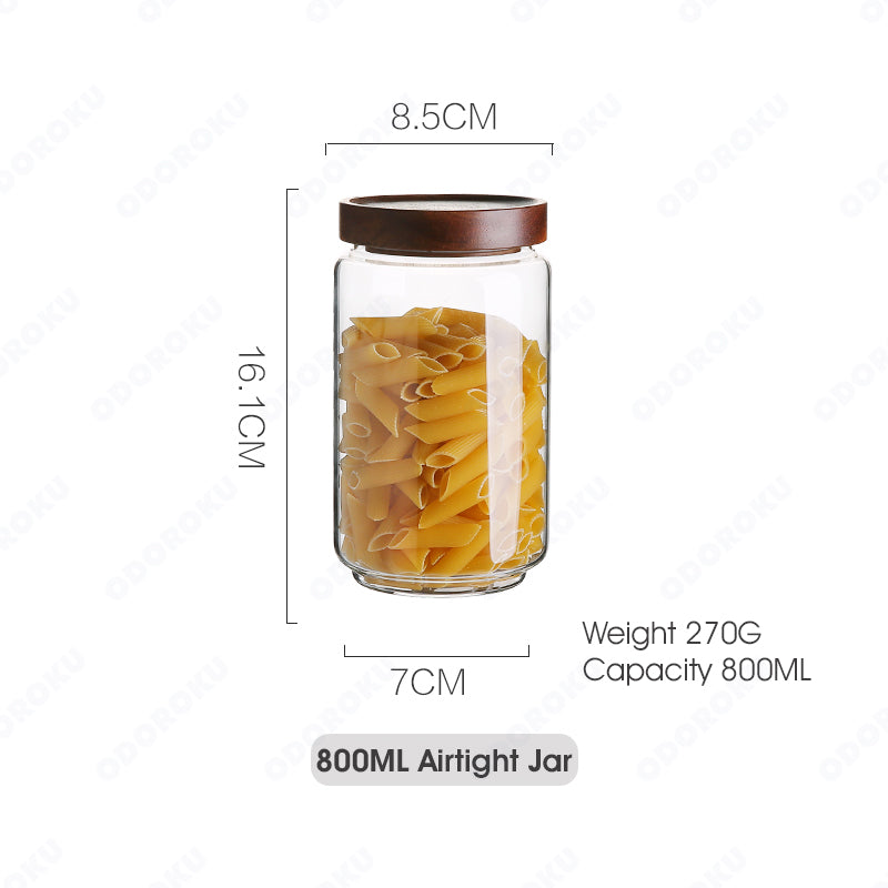 ODOROKU Glass Storage Jar Food Storage Container with Wooden Airtight Lids Acacia Wood Lid Cover Stackable Kitchen Canister Jars Container Air Tight Food Container For Serving Coffee, Tea, Spices, Sugar, Flour etc - ODOROKU