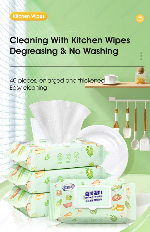 ODOROKU Degreasing Kitchen Wipes 40 Count Multi-Surface Antibacterial Cleaning Wipes For Disinfecting and Cleaning Kitchen Cleaning Wipe Household Disposable Wipes - ODOROKU