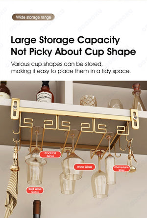 ODOROKU 2/3/4 Slots Adjustable Wine Glass Holder Under Shelf Nail Free Metal Stemware Holder Storage Hanger Hanging Wine Glasses Rack Organizer Under Cabinet Mount for Bar Kitchen Gold White - ODOROKU