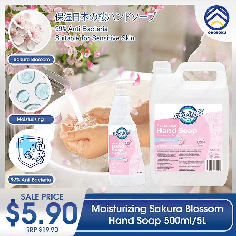 ODOROKU x Two Steps Cleaning Hand Soap 500ml / 5 Litre -  Sakura Blossom Made with Essential Oils Moisturizing for Hands Biodegradable Formula